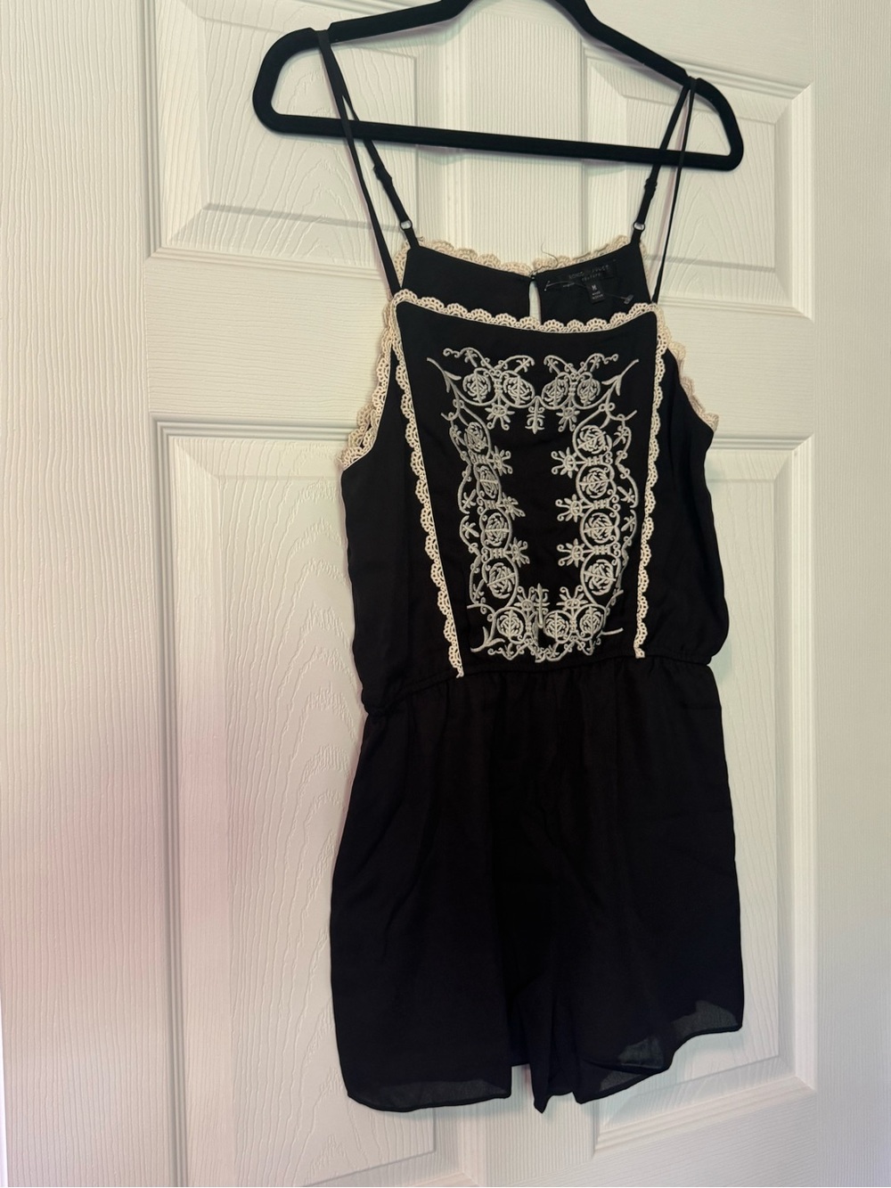 Romeo & Juliet Couture Black Romper with Ivory Embroidery